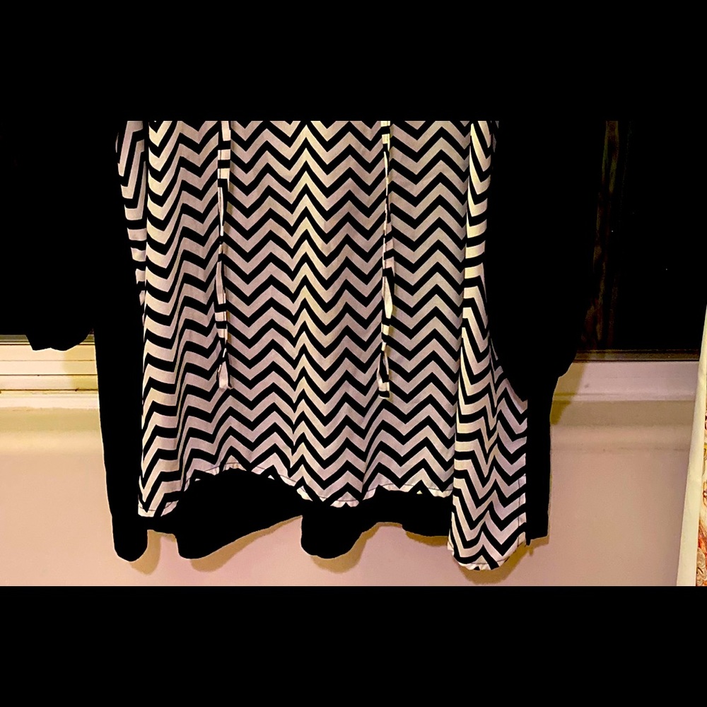 Black and white blouse.